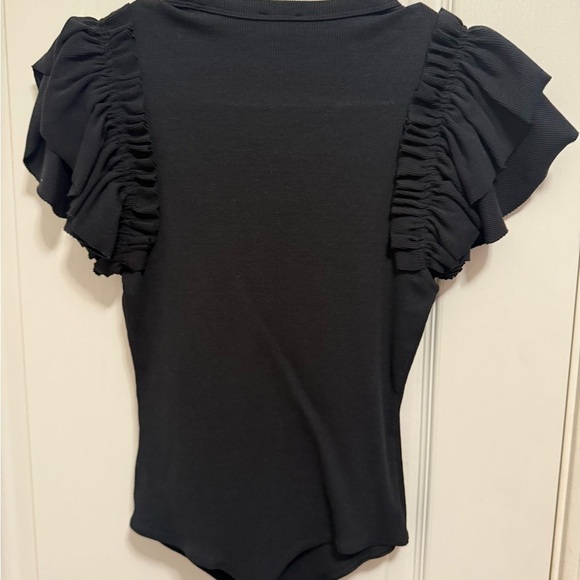 Express Black Ruffle Sleeve Bodysuit - Picture 2 of 3